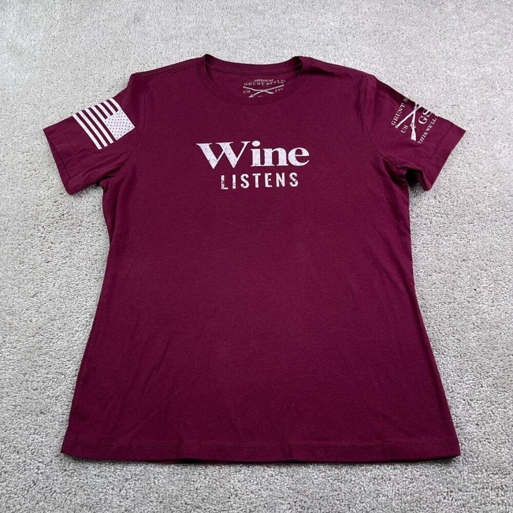 Grunt Style Shirt Womens Medium Red‎ Burgundy Wine Listens Short Sleeve